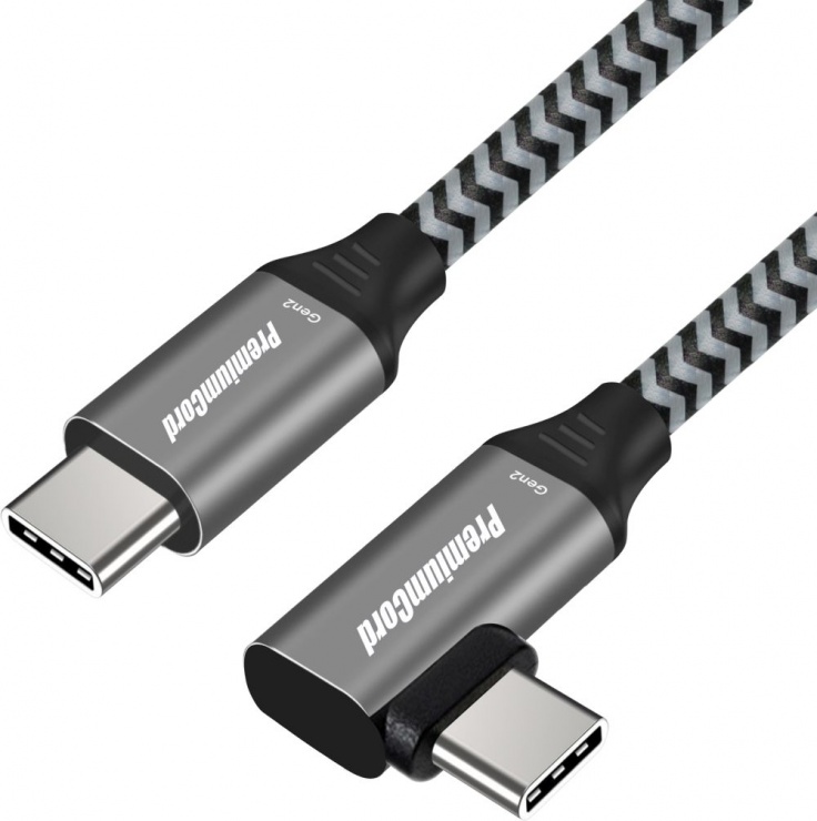 Imagine Cablu USB 3.2-C Gen 2 la USB type C unghi 90 grade T-T brodat 1m 3A/60W, ku31cu1